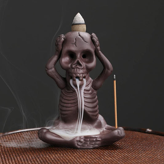 Comeon Skull Decor Incense Stick Holder Reverse Flow Censer Incense Waterfall Burner + Backflow Incense Cones Incense Sticks Tweezer Mat (Dont Listen)