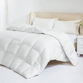 Down Feather Comforter King Size - All Season Hotel Duvet Insert Medium Warmth Ultra-Soft 750 Fill Power Fluffy Premium Comforter with 8 Corner Tabs Stripe Pattern Cotton Blend Cover