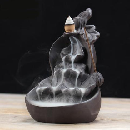 Ceramic Incense Burner with Purple Clay Gourd Design