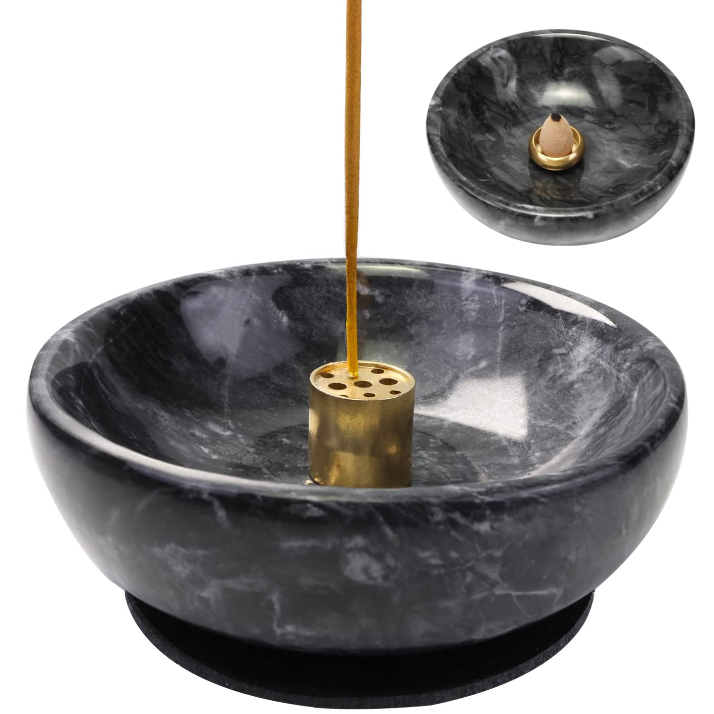 Natural Marble Incense Holder Incense Holder for Sticks and Backflow Incense Handmade Stick Incense Holder Ideal for Smudging Incense Burning Decoration.Easily Grab All Incense Ash (Black)