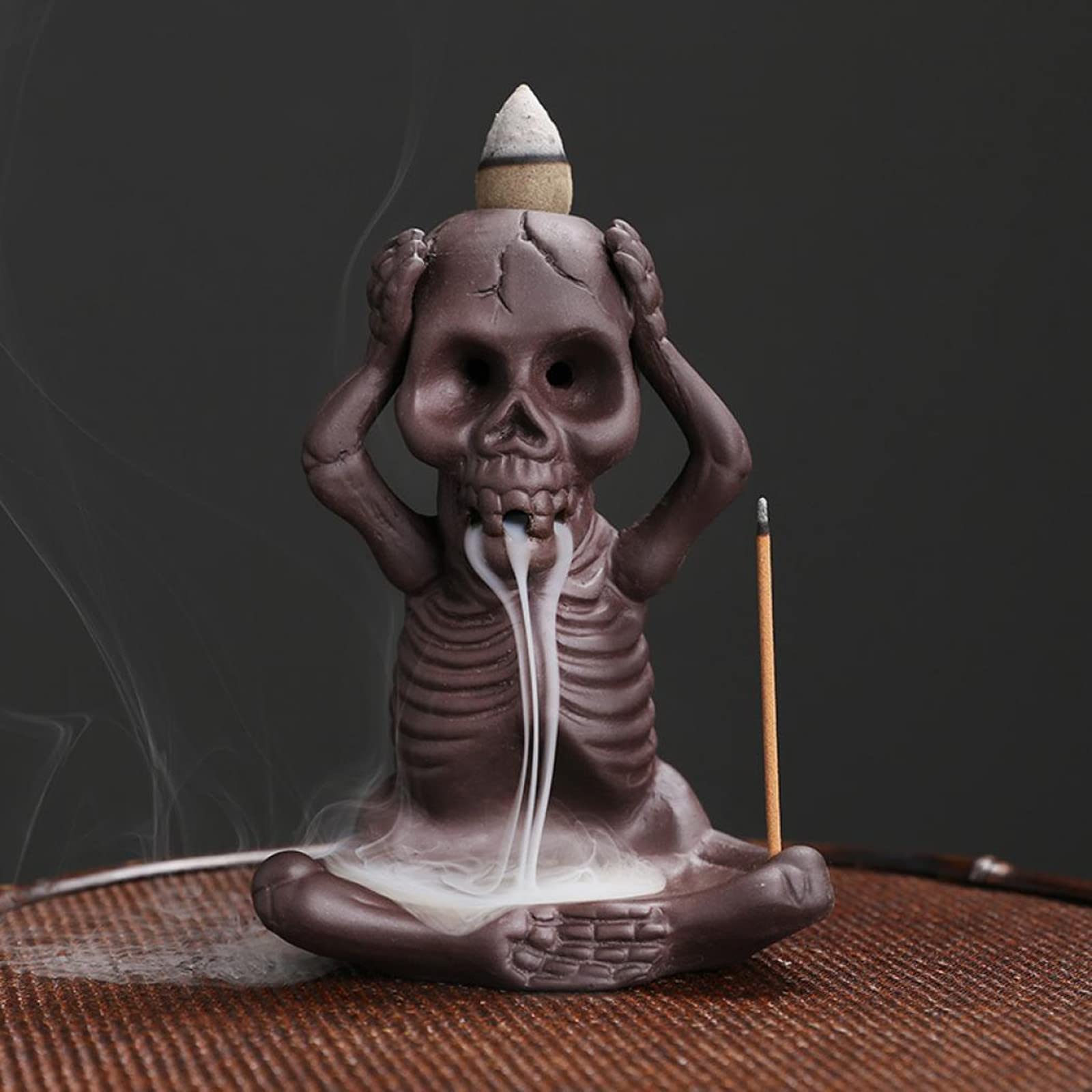 Comeon Skull Decor Incense Stick Holder Reverse Flow Censer Incense Waterfall Burner + Backflow Incense Cones Incense Sticks Tweezer Mat (Dont Listen)