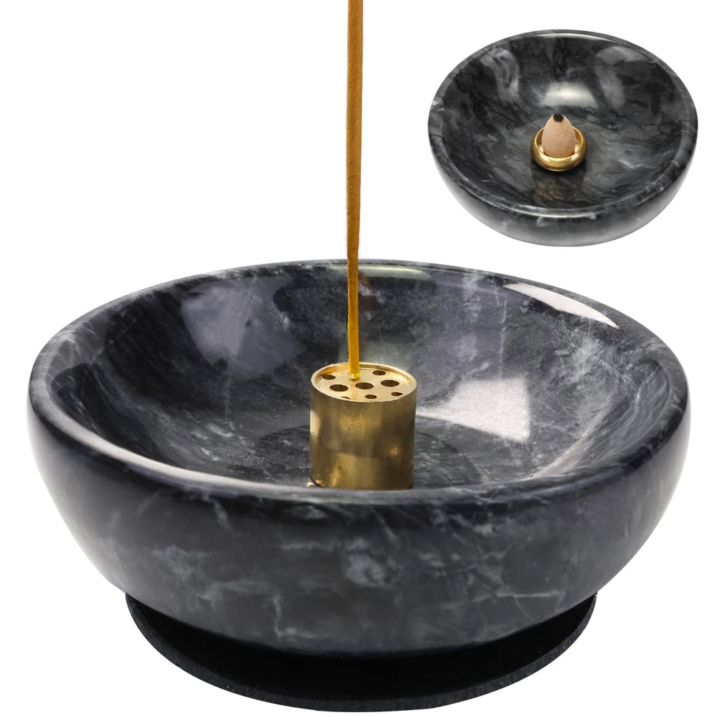 Natural Marble Incense Holder Incense Holder for Sticks and Backflow Incense Handmade Stick Incense Holder Ideal for Smudging Incense Burning Decoration.Easily Grab All Incense Ash (Black)