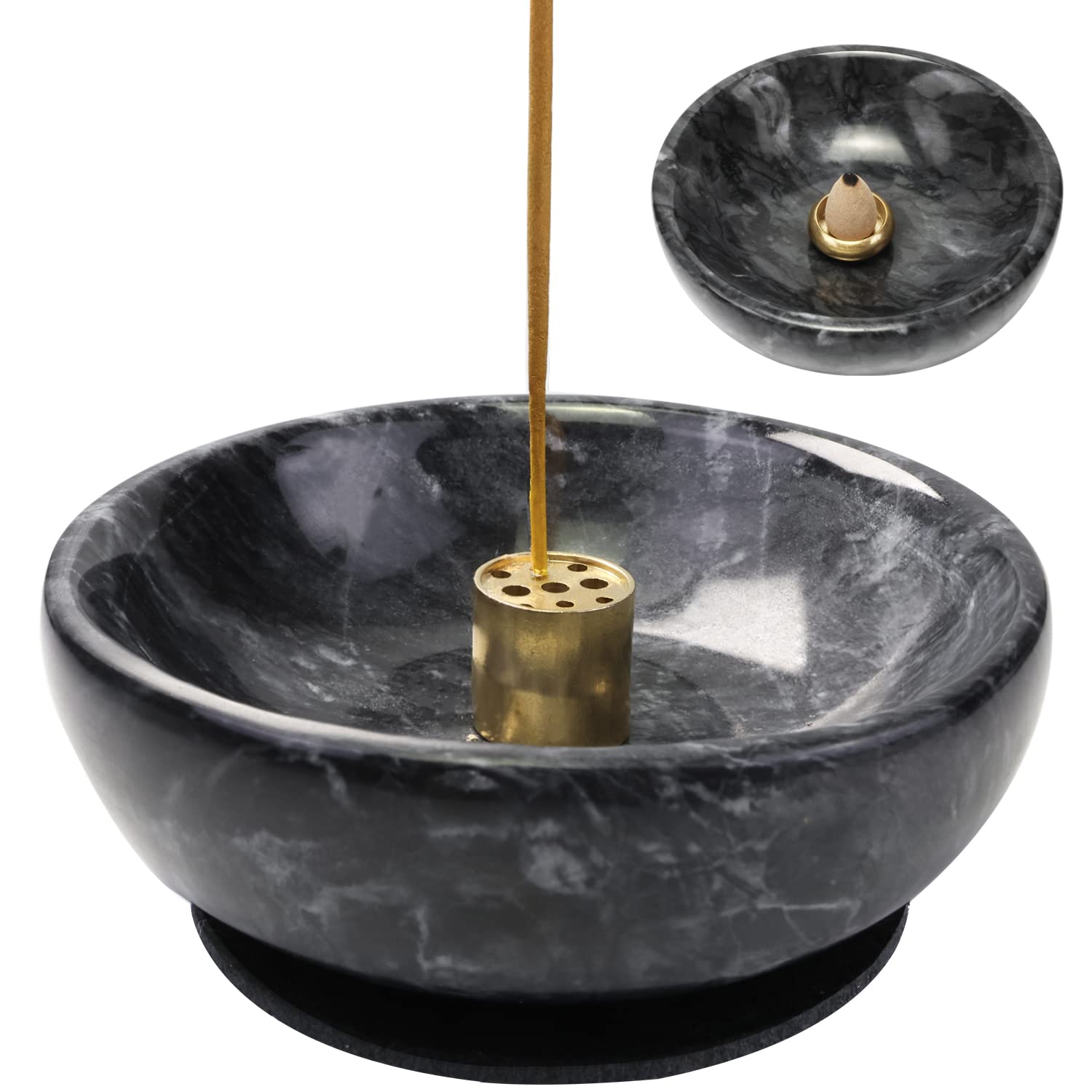 Natural Marble Incense Holder Incense Holder for Sticks and Backflow Incense Handmade Stick Incense Holder Ideal for Smudging Incense Burning Decoration.Easily Grab All Incense Ash (Black)